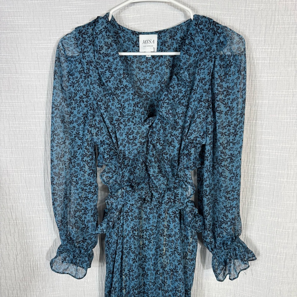 MISA Los Angeles Amelia Maxi Dress Cut-Out Ruffled Cerulean Ditzy Small - Picture 4 of 15